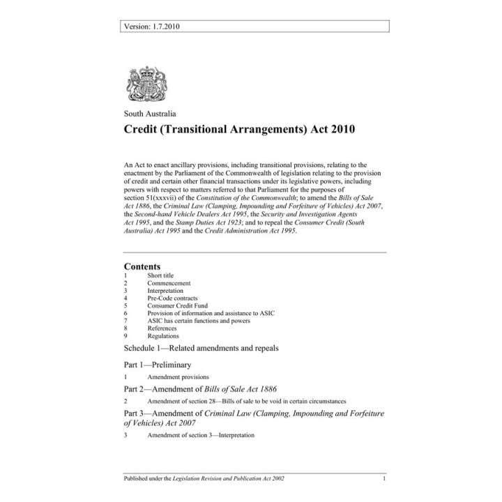 Credit (Transitional Arrangements) Act 2010