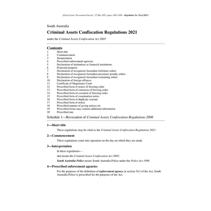 Criminal Assets Confiscation Regulations 2021