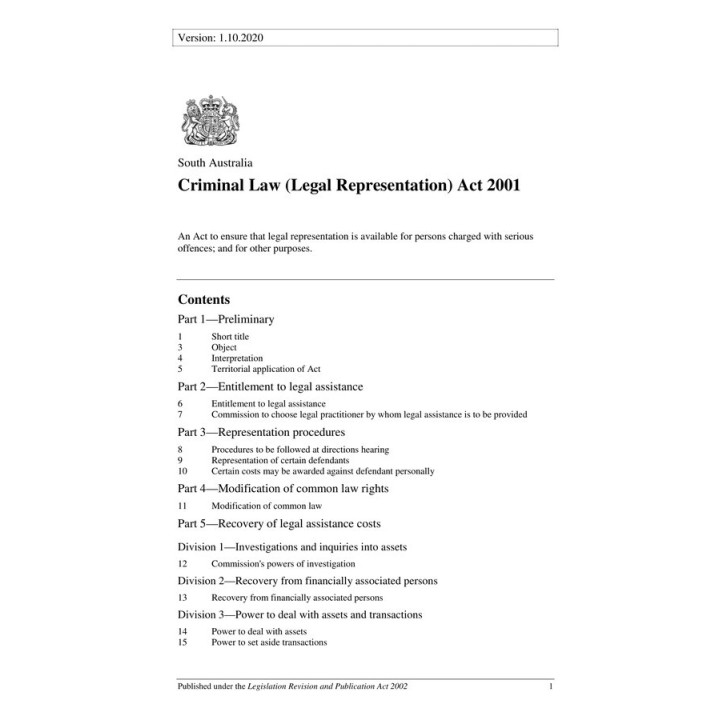Criminal Law (Legal Representation) Act 2001