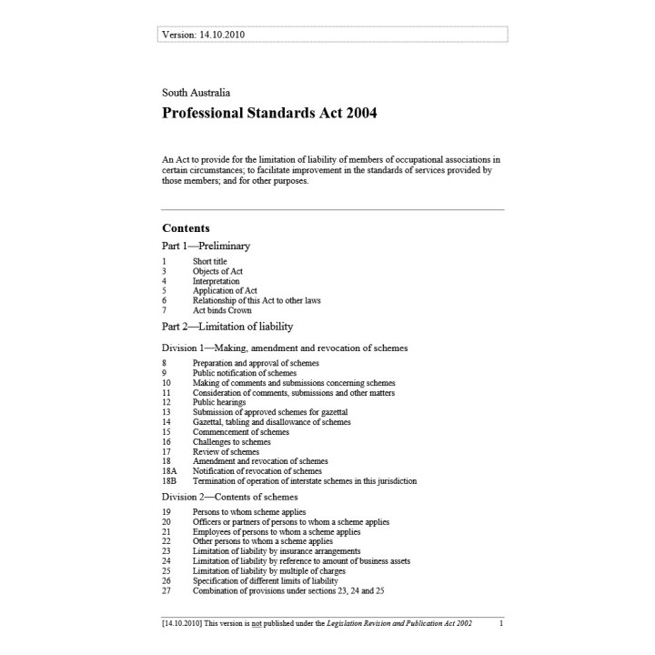 Professional Standards Act 2004