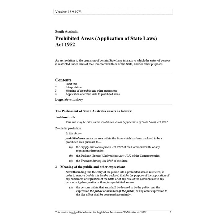 Prohibited Areas (Application of State Laws) Act 1952