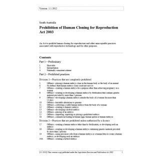 Prohibition of Human Cloning for Reproduction Act 2003