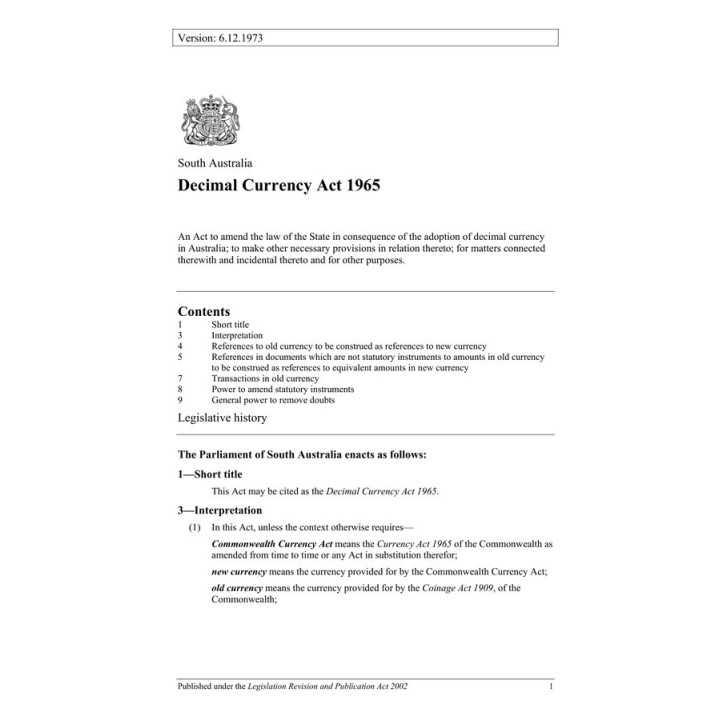 Decimal Currency Act 1965