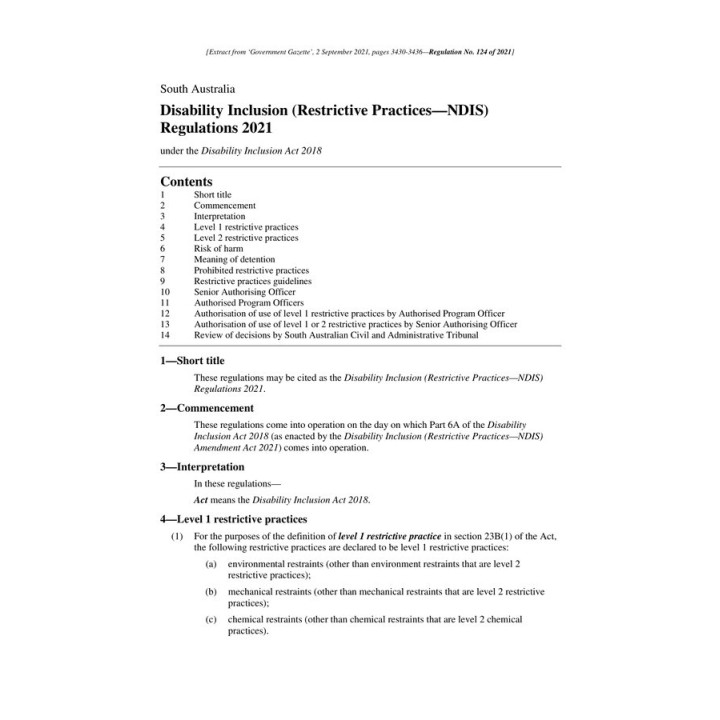 Disability Inclusion (Restrictive Practices—NDIS) Regulations 2021