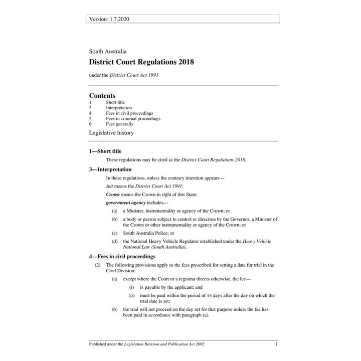 District Court Regulations 2018