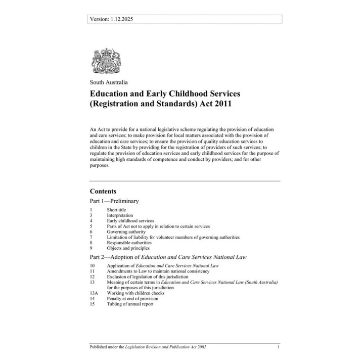 Education and Early Childhood Services (Registration and Standards) Act 2011