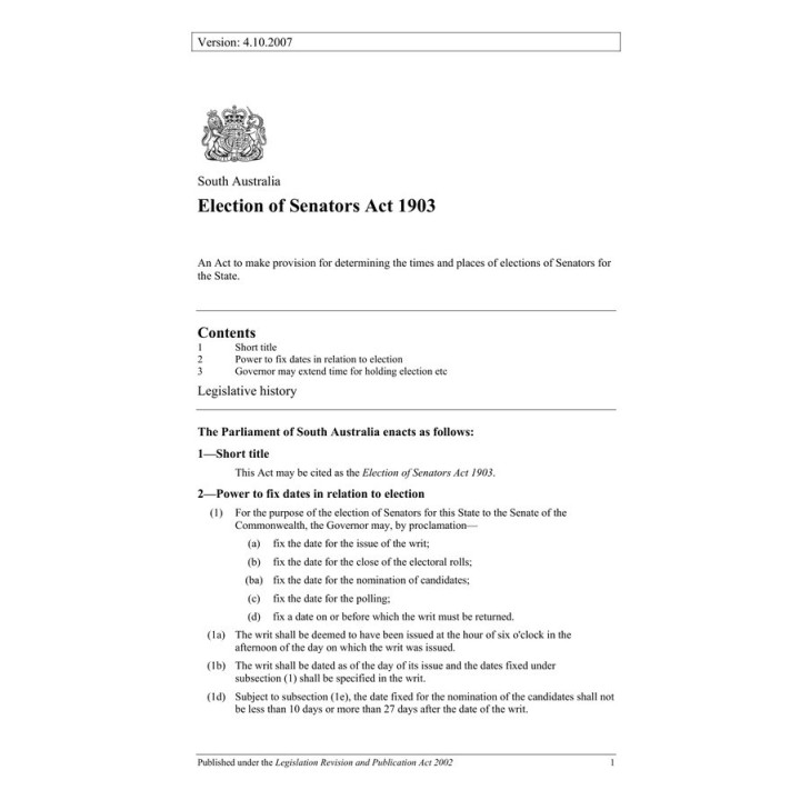 Election of Senators Act 1903