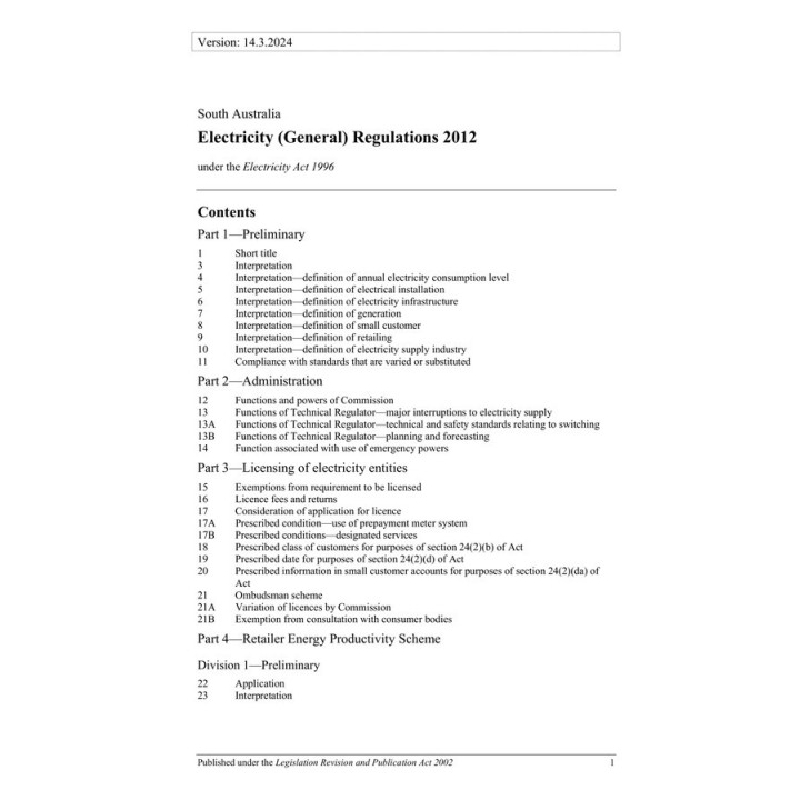 Electricity (General) Regulations 2012