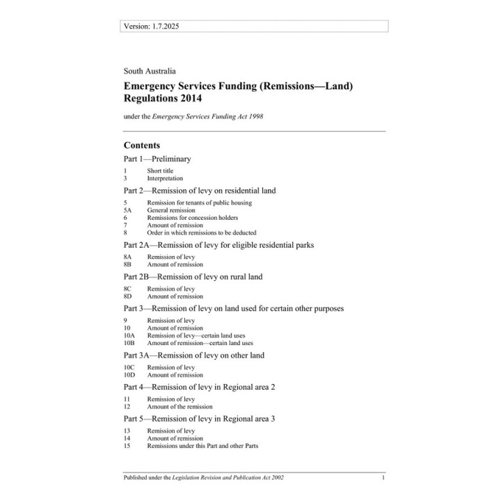 Emergency Services Funding (Remissions - Land) Regulations 2014