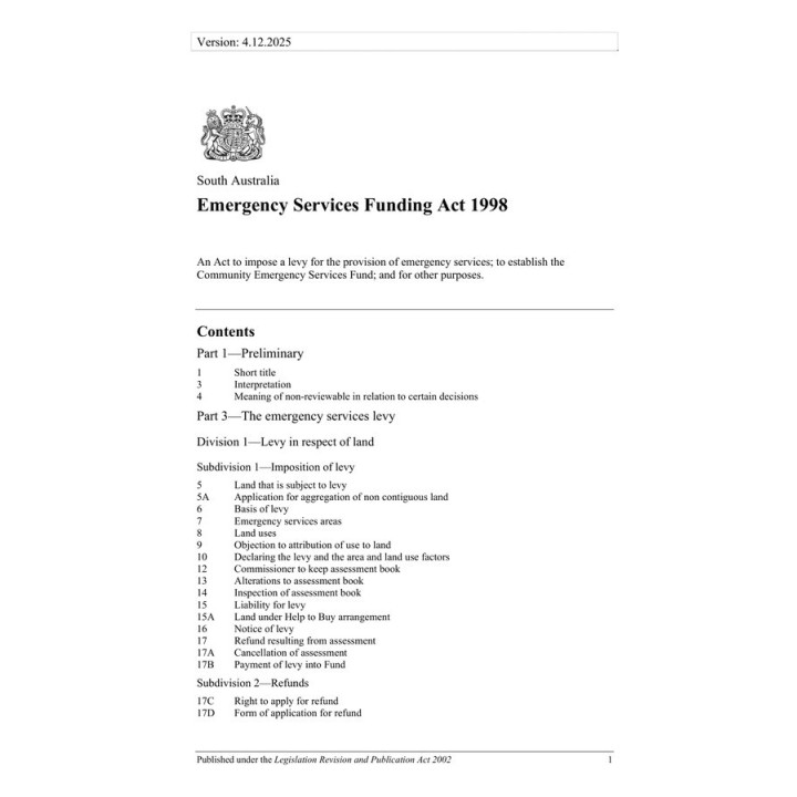 Emergency Services Funding Act 1998