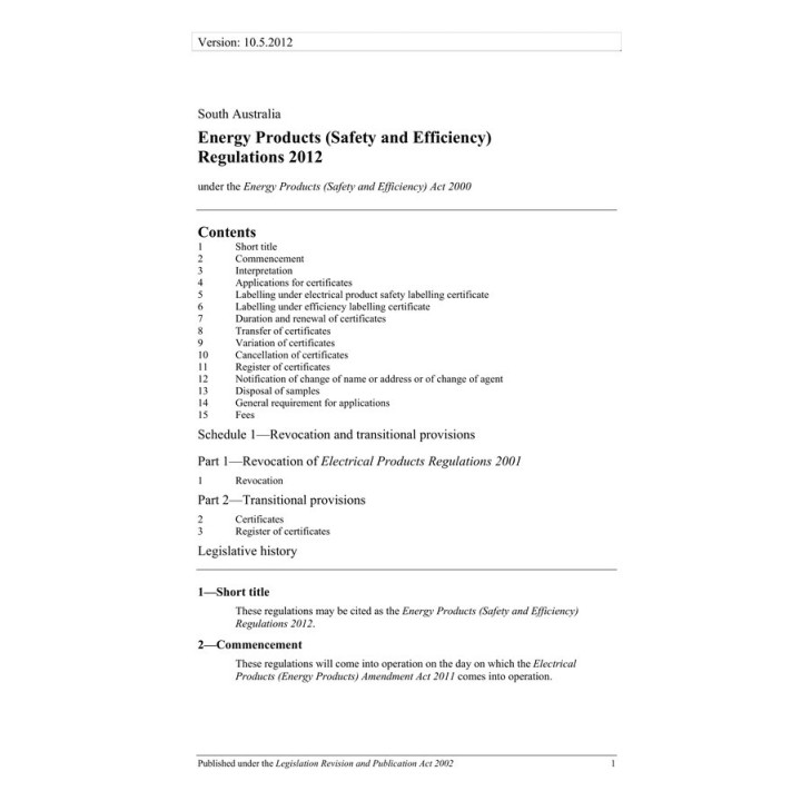 Energy Products (Safety and Efficiency) Regulations 2012