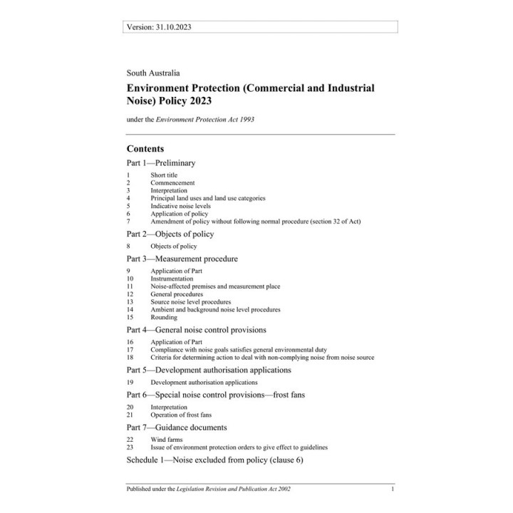 Environment Protection (Commercial and Industrial Noise) Policy 2023
