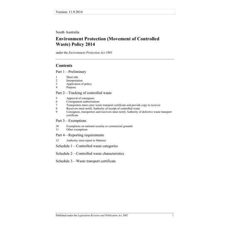 Environment Protection (Movement of Controlled Waste) Policy 2014