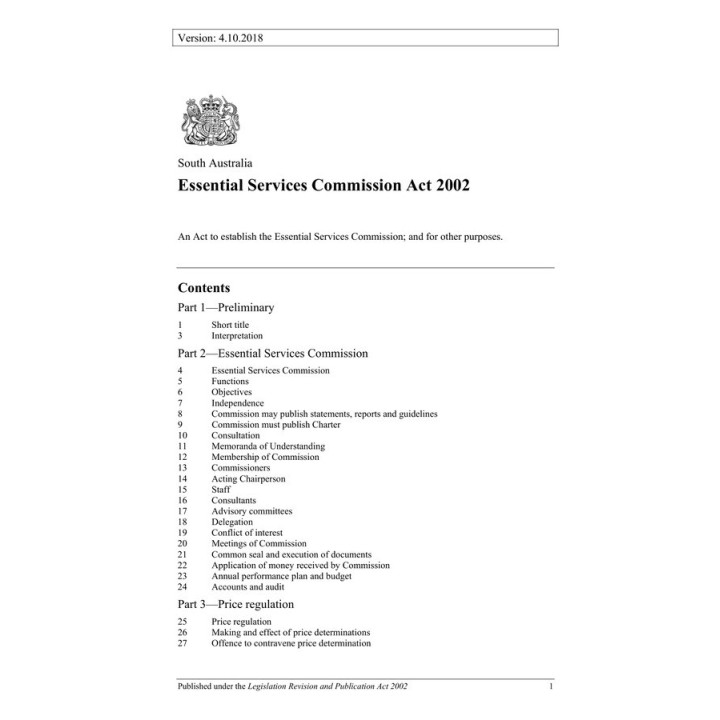 Essential Services Commission Act 2002