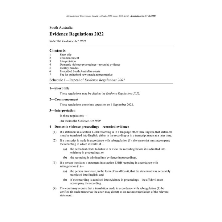 Evidence Regulations 2022