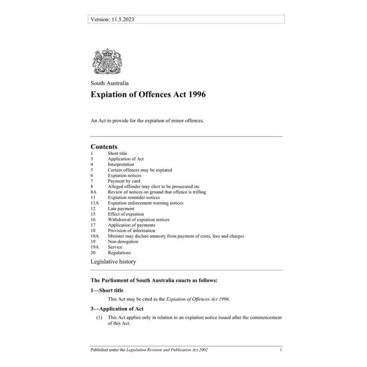 Expiation of Offences Act 1996