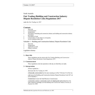 Fair Trading (Building and Construction Industry Dispute Resolution Code) Regulations 2017