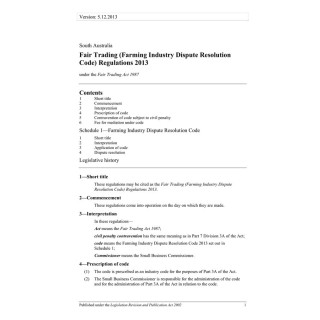 Fair Trading (Farming Industry Dispute Resolution Code) Regulations 2013