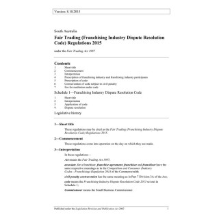 Fair Trading (Franchising Industry Dispute Resolution Code) Regulations 2015