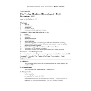 Fair Trading (Health and Fitness Industry Code) Regulations 2022
