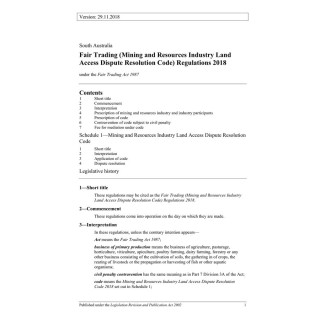 Fair Trading (Mining and Resources Industry Land Access Dispute Resolution Code) Regulations 2018