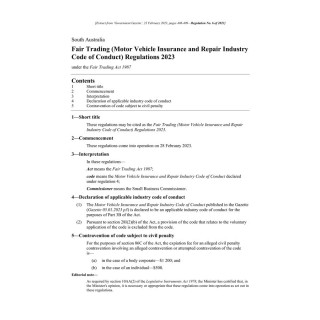 Fair Trading (Motor Vehicle Insurance and Repair Industry Code of Conduct) Regulations 2023