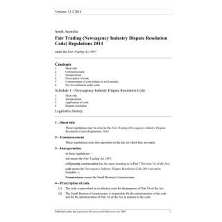 Fair Trading (Newsagency Industry Dispute Resolution Code) Regulations 2014