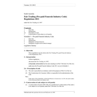 Fair Trading (Pre-paid Funerals Industry Code) Regulations 2011