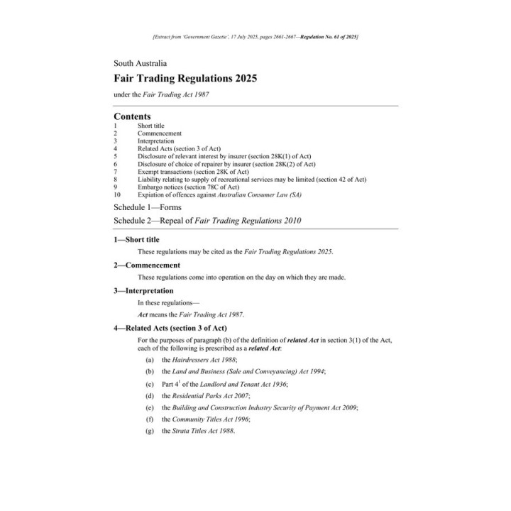 Fair Trading Regulations 2025
