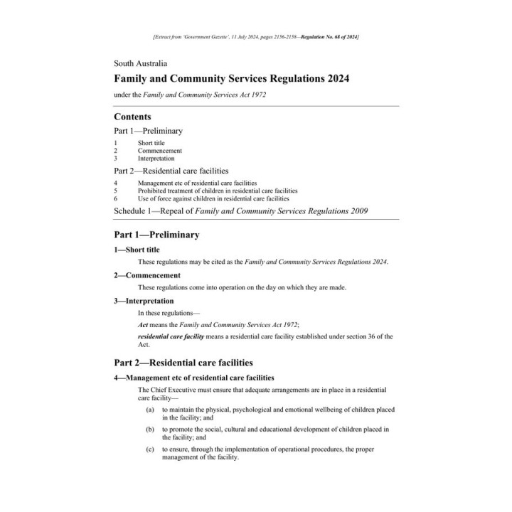 Family and Community Services Regulations 2024