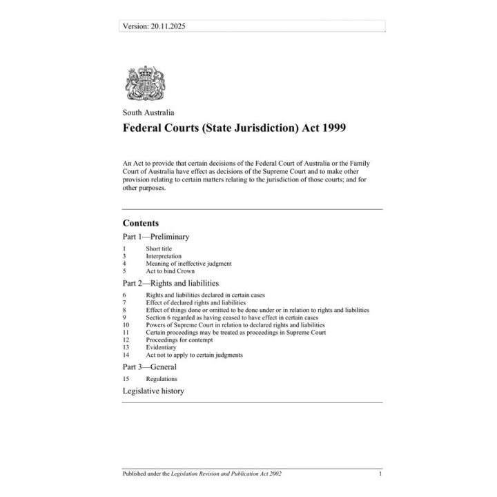 Federal Courts (State Jurisdiction) Act 1999