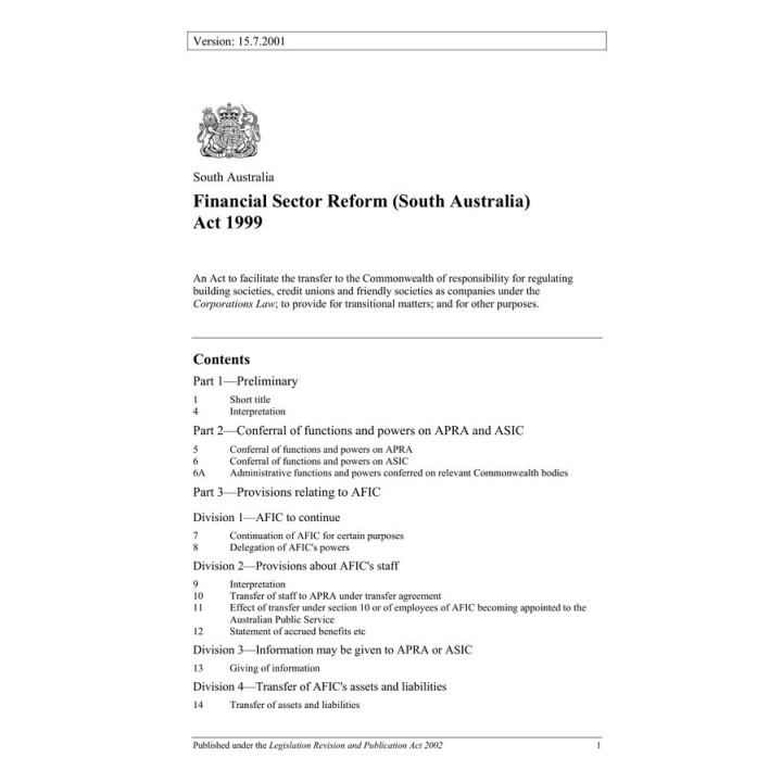 Financial Sector Reform (South Australia) Act 1999