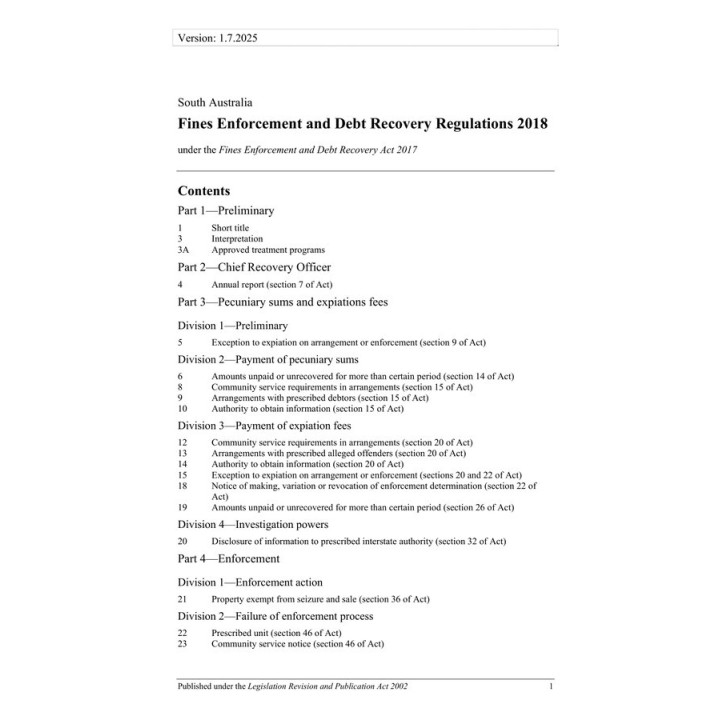 Fines Enforcement and Debt Recovery Regulations 2018