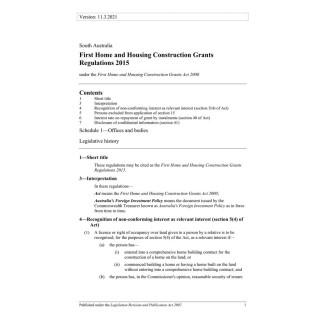 First Home and Housing Construction Grants Regulations 2015