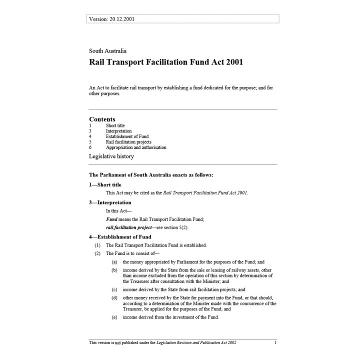 Rail Transport Facilitation Fund Act 2001