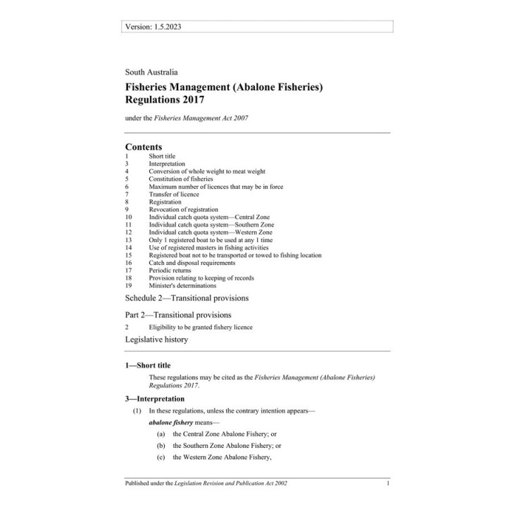 Fisheries Management (Abalone Fisheries) Regulations 2017