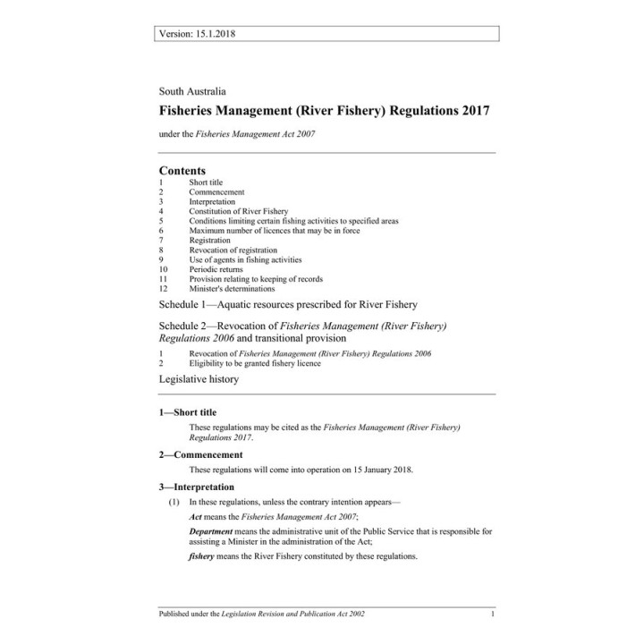 Fisheries Management (River Fishery) Regulations 2017