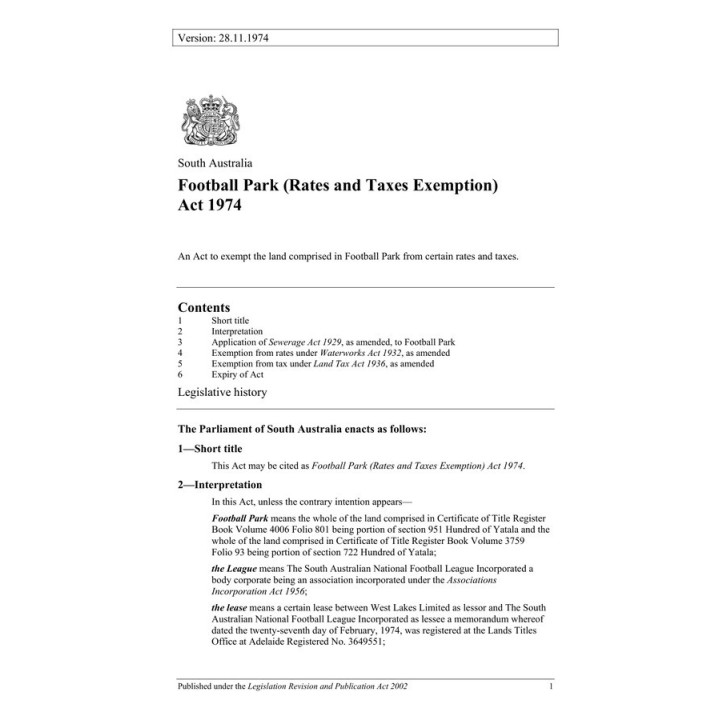 Football Park (Rates and Taxes Exemption) Act 1974
