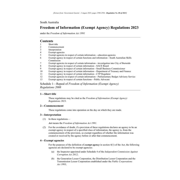 Freedom of Information (Exempt Agency) Regulations 2023