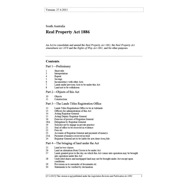 Real Property Act 1886