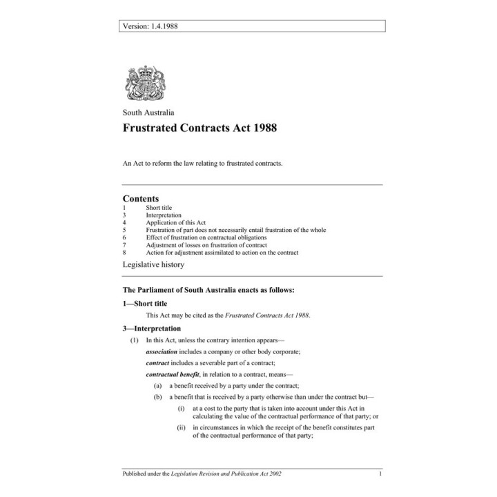 Frustrated Contracts Act 1988