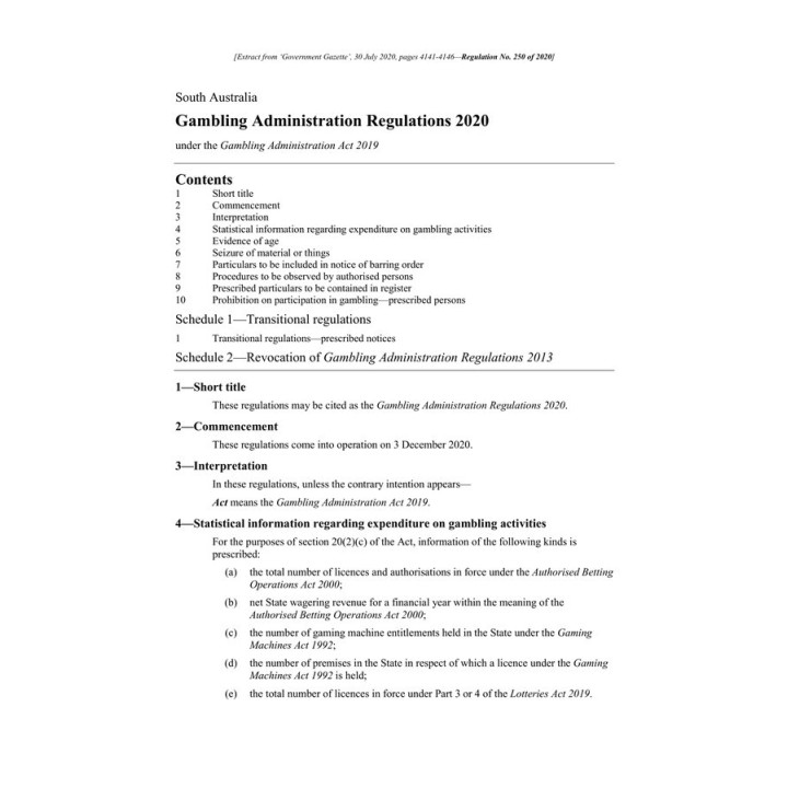 Gambling Administration Regulations 2020