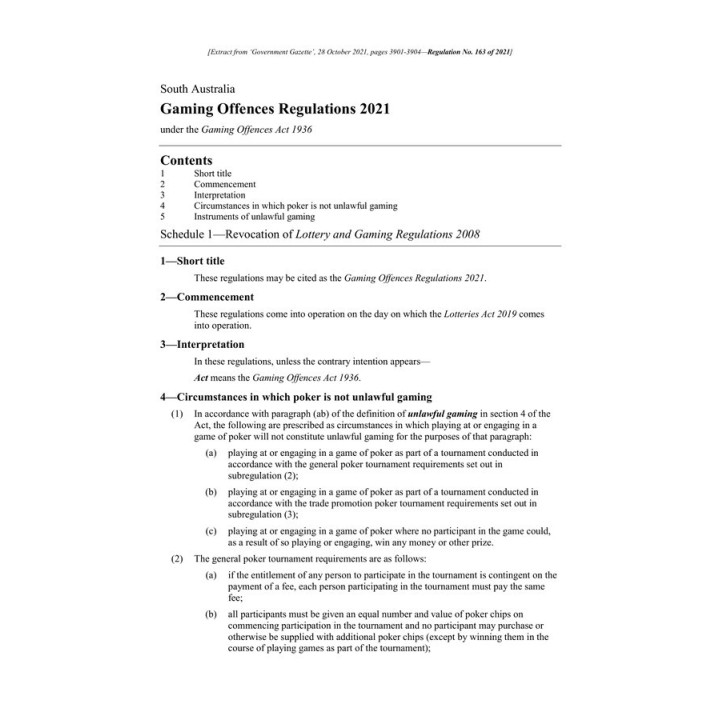 Gaming Offences Regulations 2021