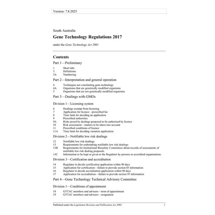 Gene Technology Regulations 2017