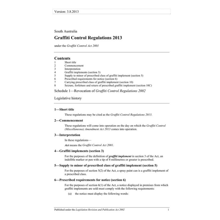 Graffiti Control Regulations 2013