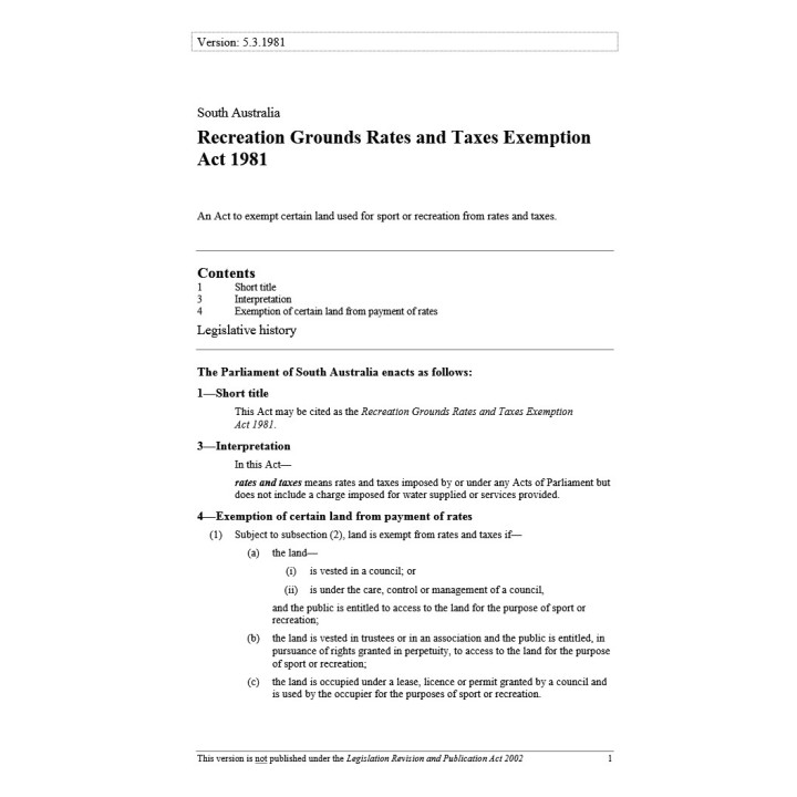 Recreation Grounds Rates and Taxes Exemption Act 1981