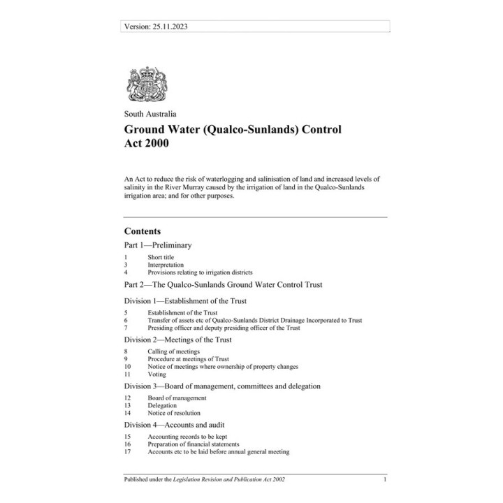 Ground Water (Qualco-Sunlands) Control Act 2000