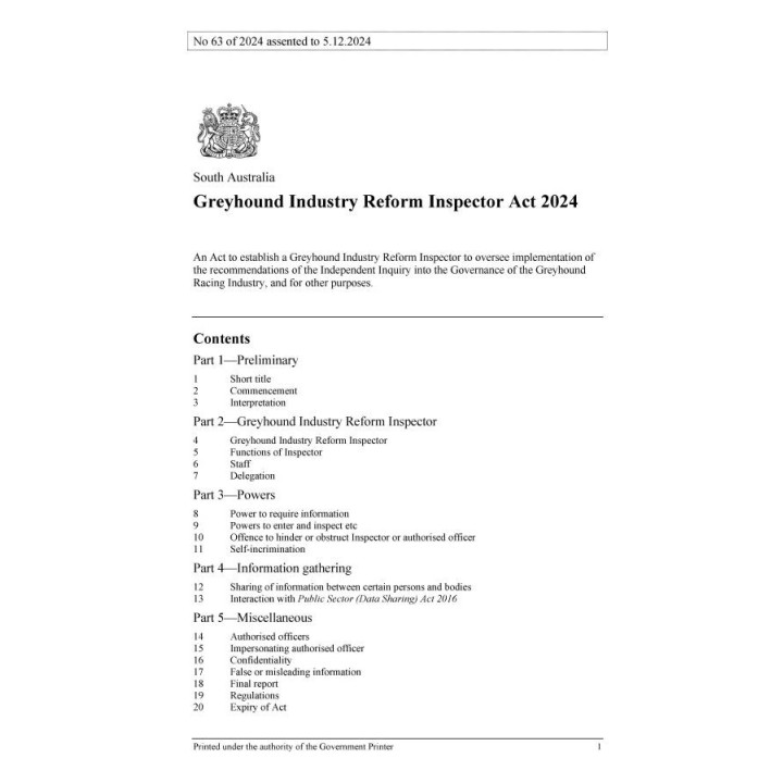 Greyhound Industry Reform Inspector Act 2024