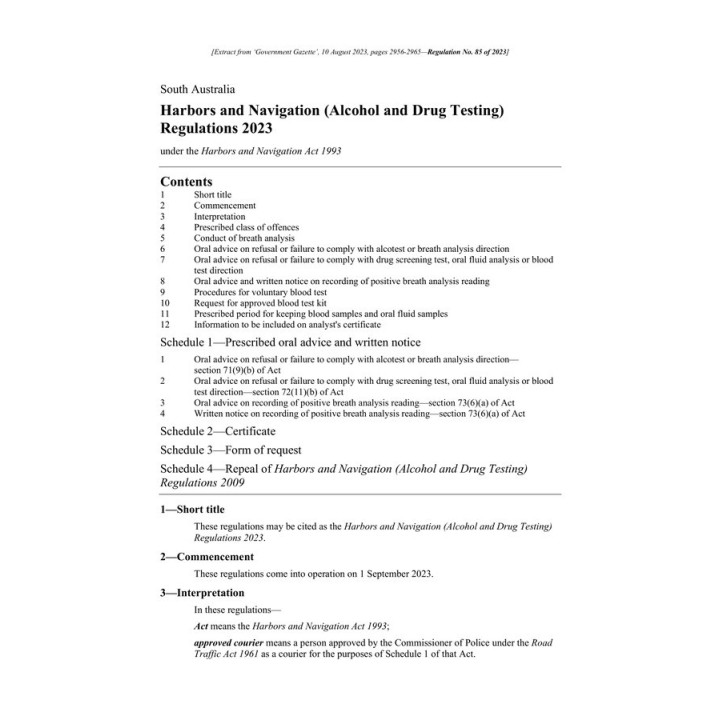 Harbors and Navigation (Alcohol and Drug Testing) Regulations 2023