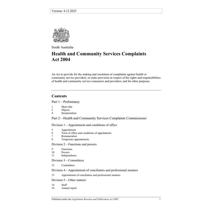 Health and Community Services Complaints Act 2004